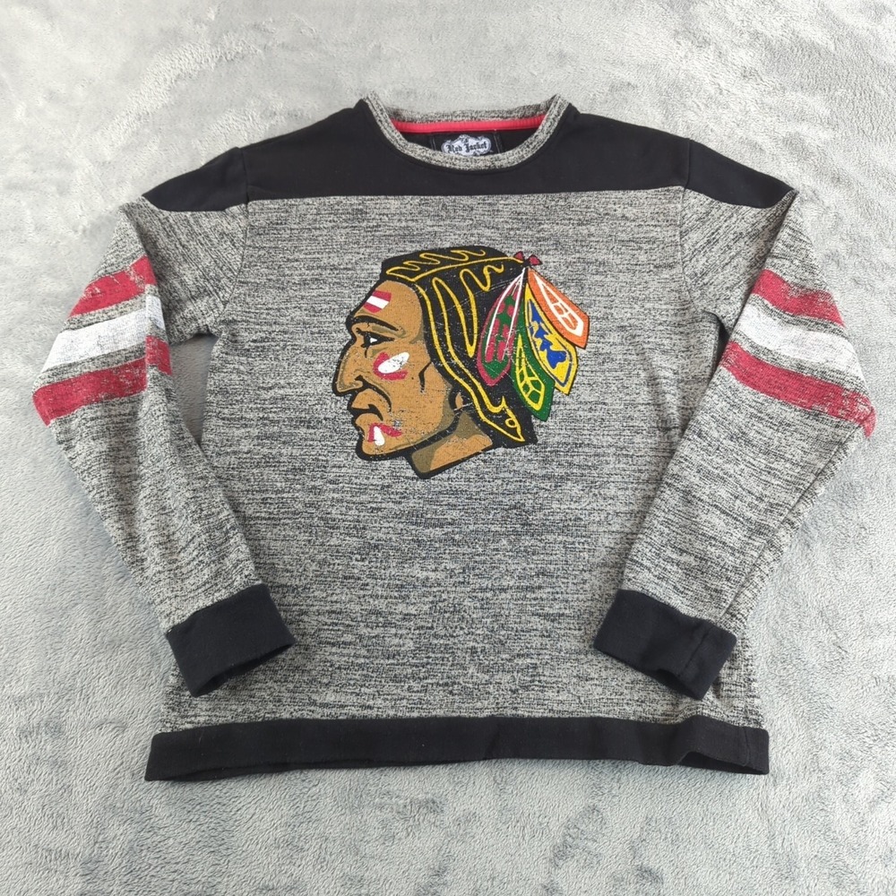 Red Jacket Sweatshirt Mens Small Gray Blackhawks NHL Striped Sleeve Cotton